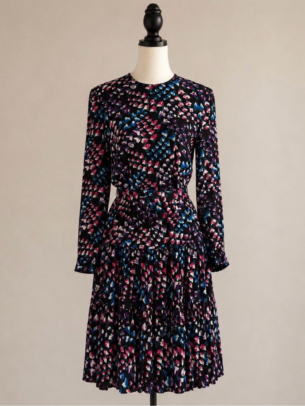 Vintage Liz Claiborne Floral Dress Petite 4 Rayon Tiered Midi Button Back